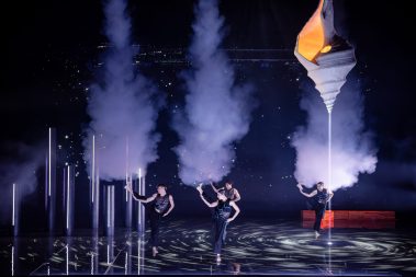 Bangarra Dance Theatre cast on stage for Illume, featuring the shell set design that Wysiwyg 3D scanned. Arts 3d scanning Photographed by Daniel Boud.